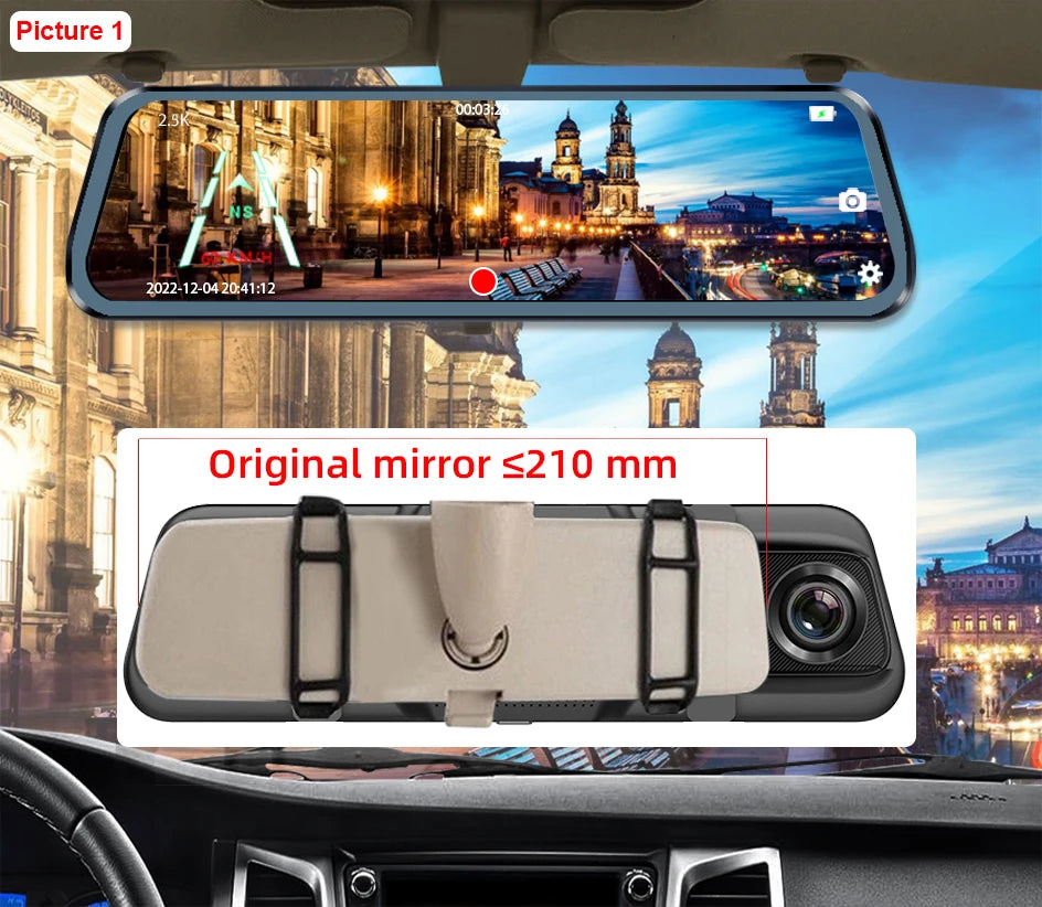 E-ACE 2K Car DVR WIFI GPS Stream Media Mirror Optional