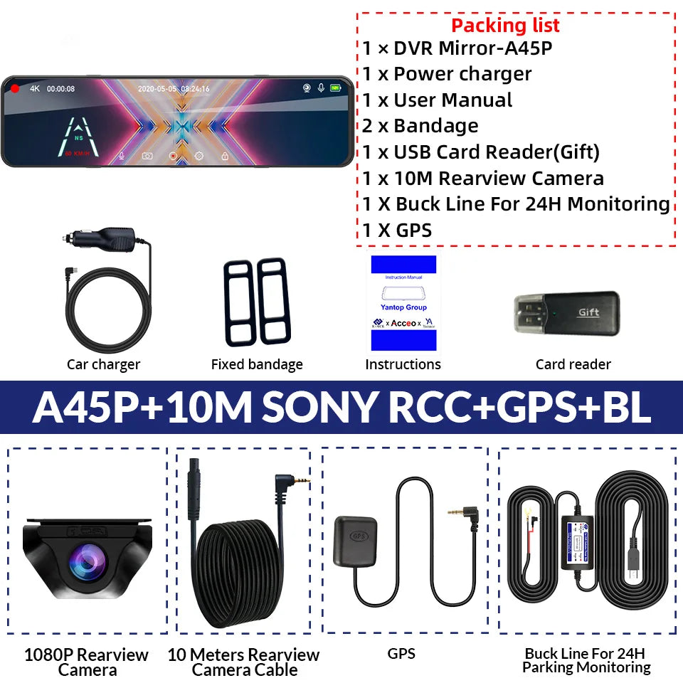 4K Rearview Mirror Driving Recorder HD Night Vision Loop