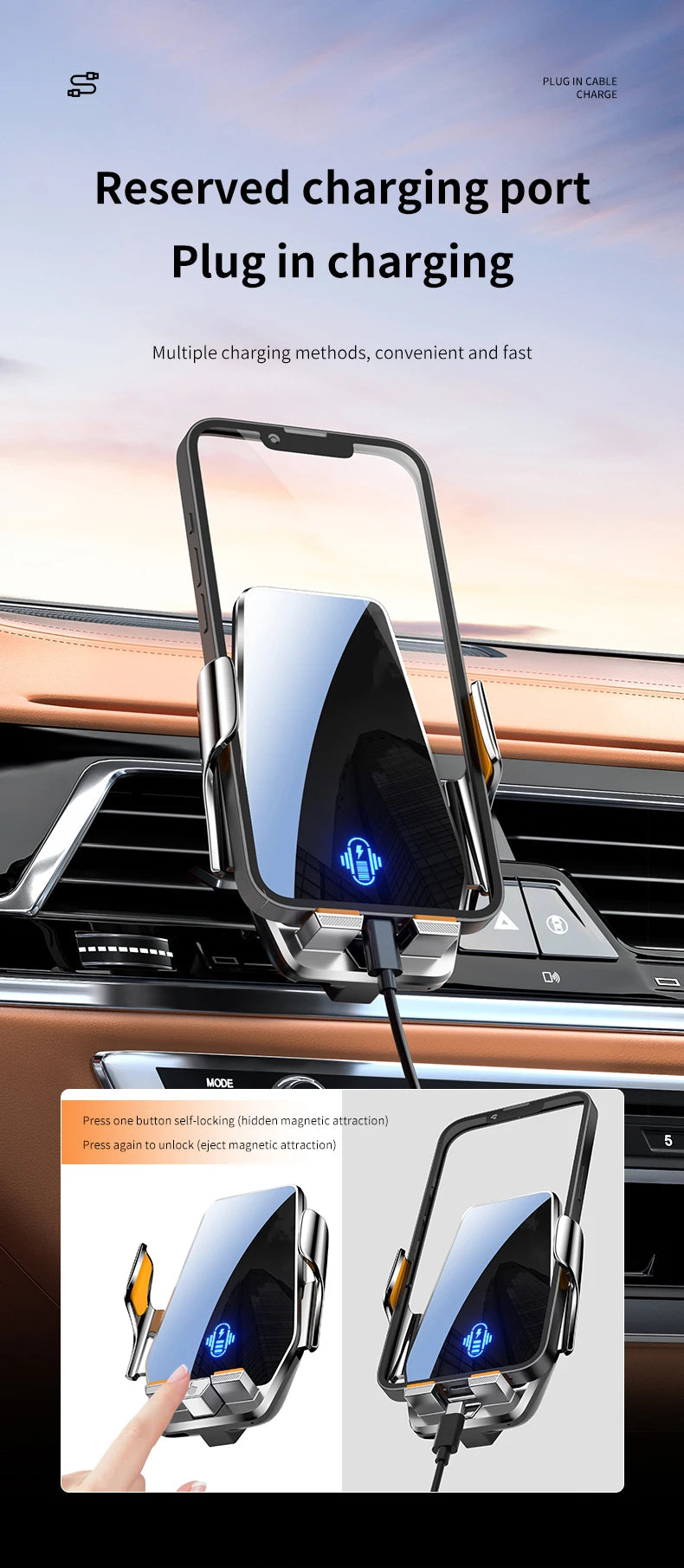 New Max 66W Magnetic Car Phone Holder 15W Wireless Charging