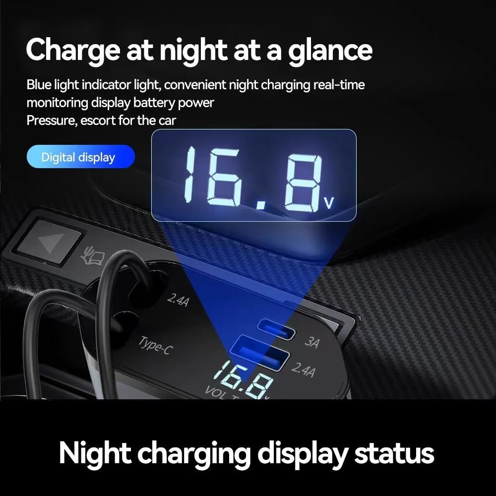4 IN 1 Retractable Car Charger Mobile Phone USB PD Type C