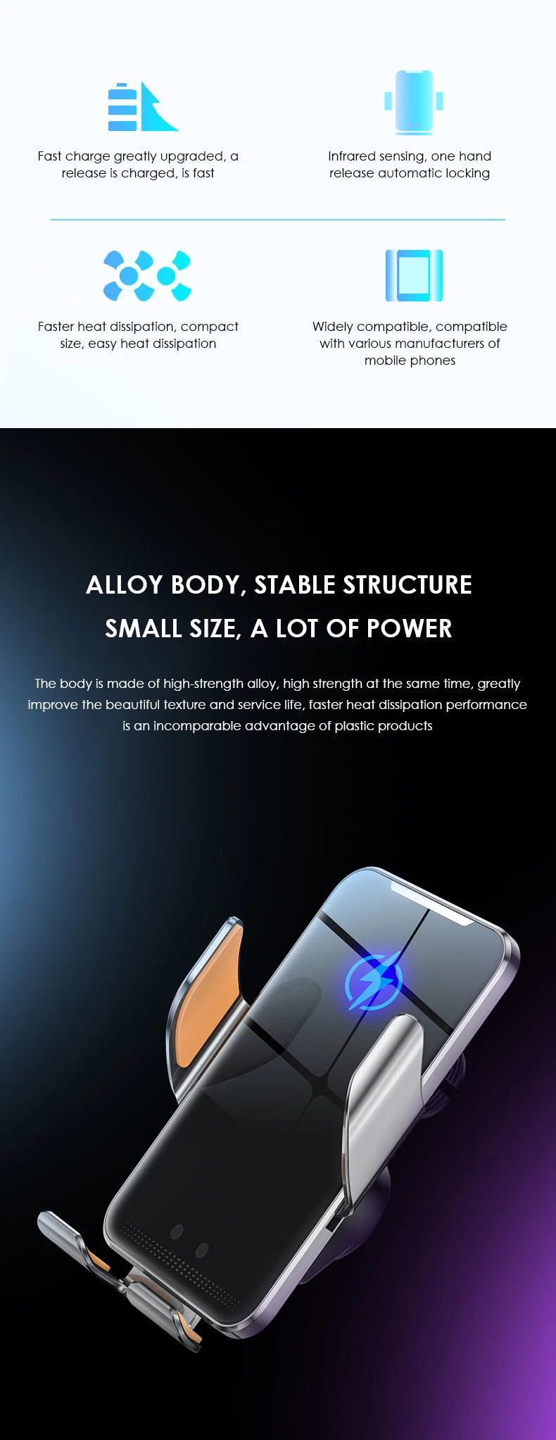 Wireless Car Charger Air Vent Auto Clamping Super Fast Charging