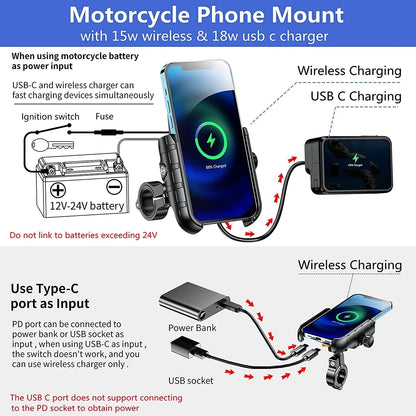 Motorcycle Phone Holder Wireless Charging Cradle 3.0 Quick Charger