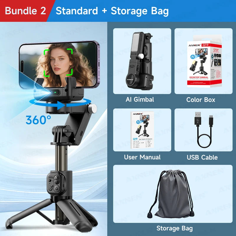 AXNEN AI Desktop Gimbal Tripod Extendable Selfie Stick