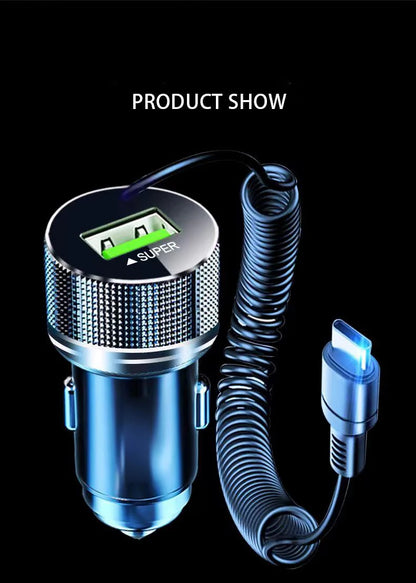 Metal USB Car Charger with Type C Cable 12V Super Fast Charging