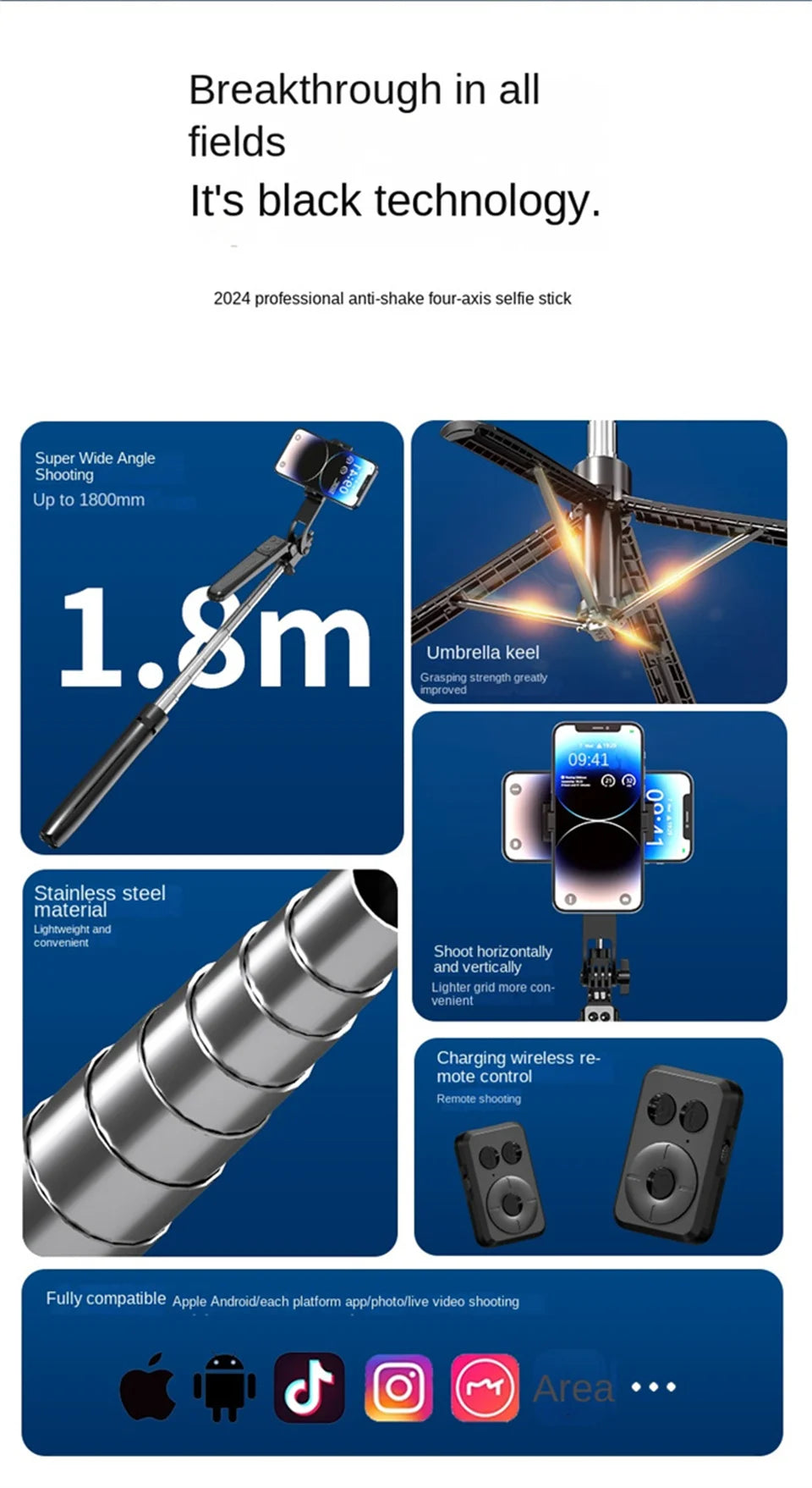 Bluetooth Wireless Selfie Stick Tripod Extendable Monopod