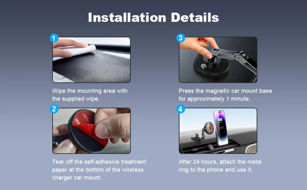 Magnetic Car Phone Holder Mount Wireless Charger Fast Charging