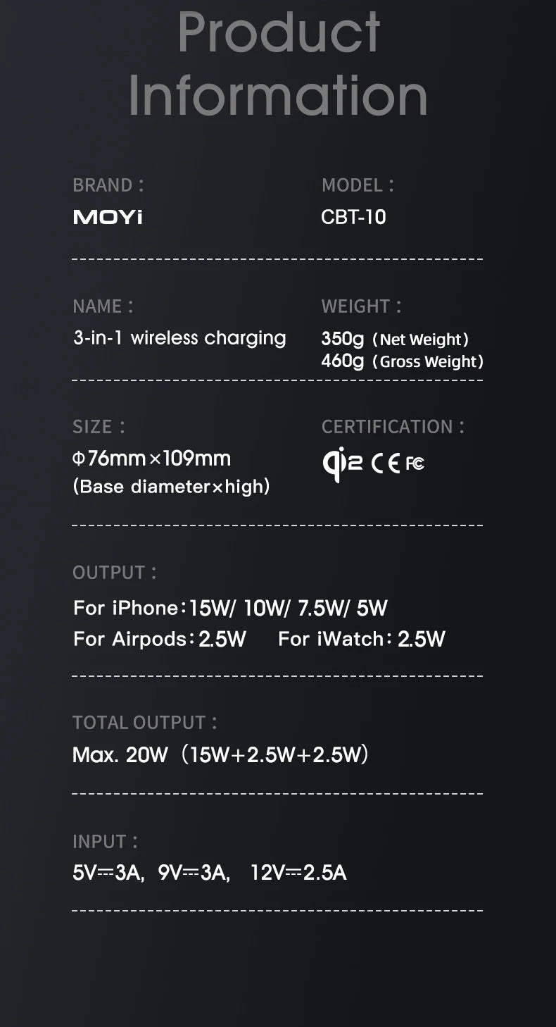 3 In 1 Magnetic Touch Button Wireless Charger For Android iPhone iWatch