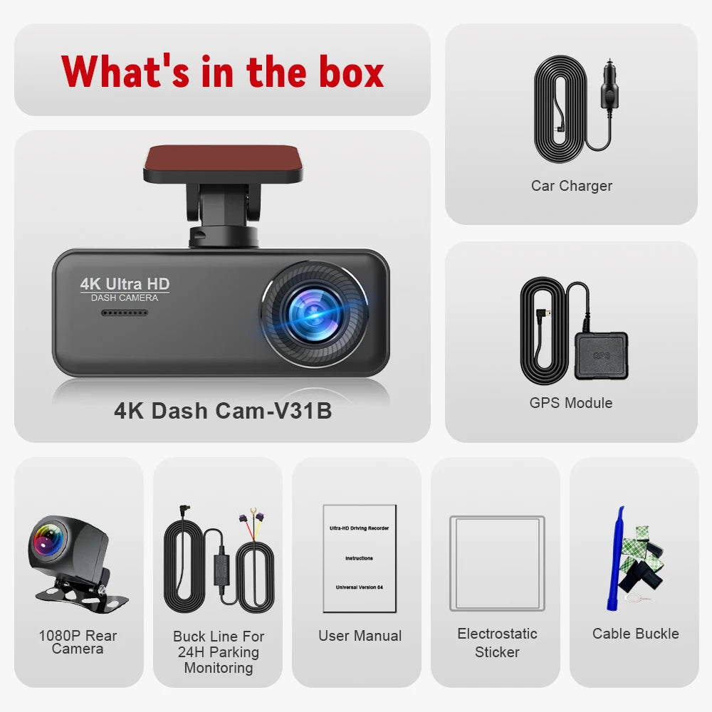 4K UHD WiFi Dash Cam for Car DVR Camera Front and Rear Dual Video