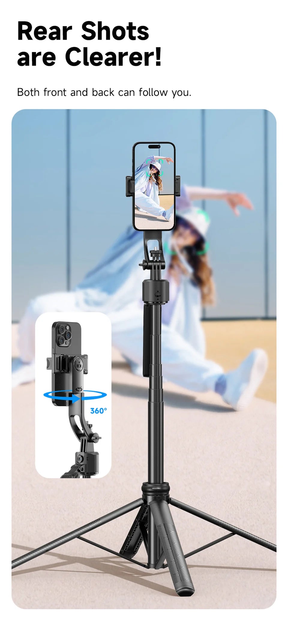 FANGTUOSI 360 Rotation Gimbal Stabilizer ,Selfie Stick Tripod