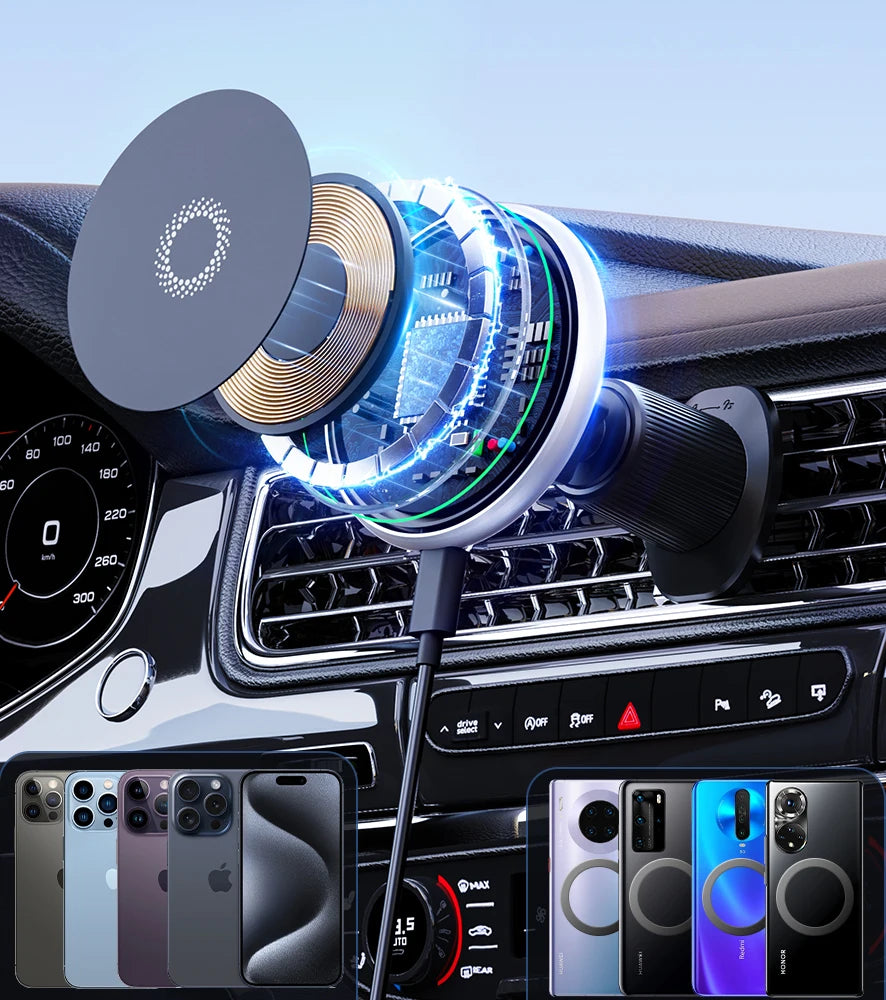 Magnetic Phone Holder 15W Wireless Charging Phone Stand