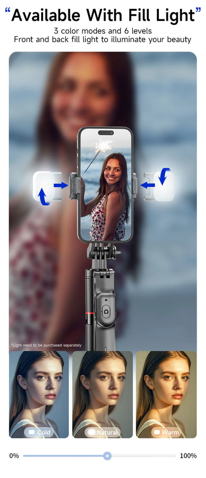 Selfie Stick Tripod with 1708mm Long Monopod Fill Light