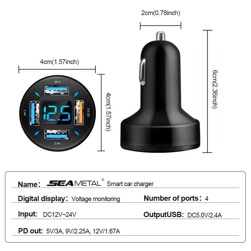 Quick Charge Car Phone Charger PD+QC3.0 4 Ports