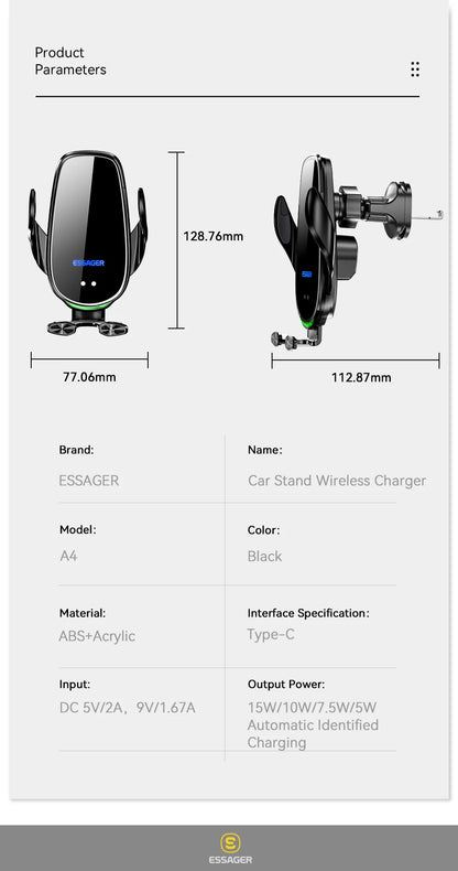 Essager Qi 15W Wireless Charger Car Phone Holder In Car Air Vent