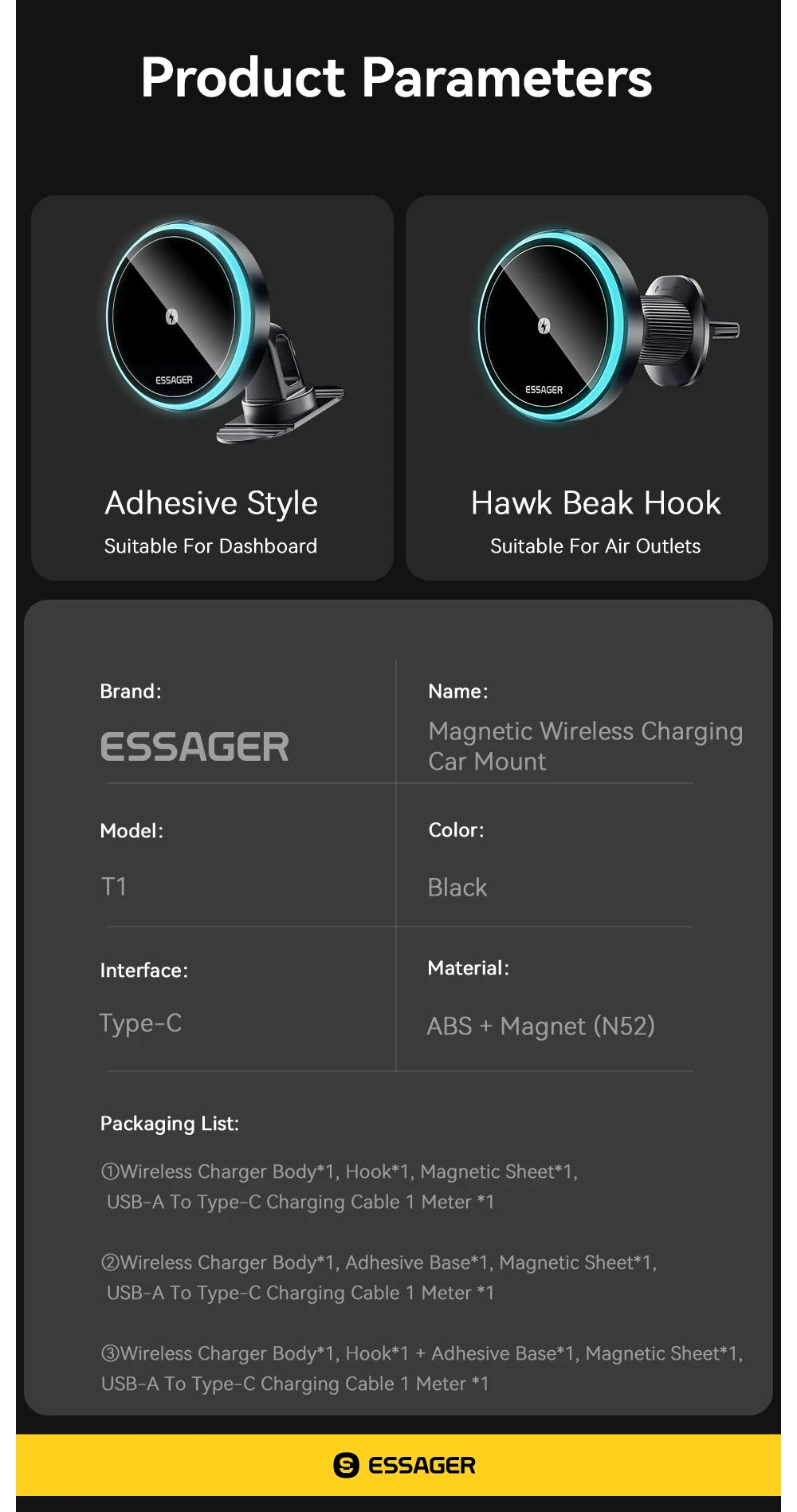 Essager 15W Magnetic Wireless Car Phone Holder Adjustable