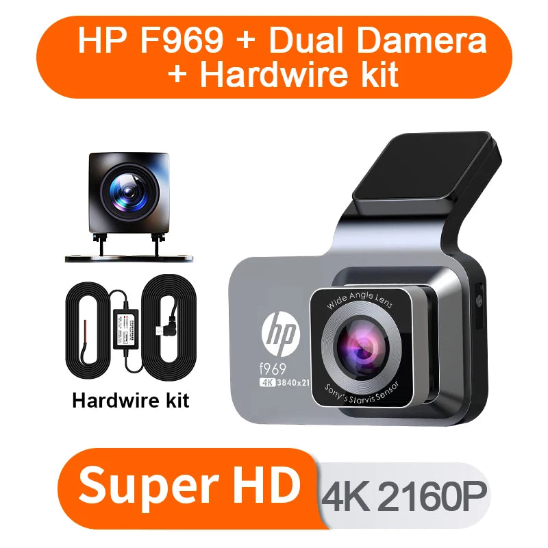 HP F969 dash cam car camera 4k HD night vision WiFi DVR