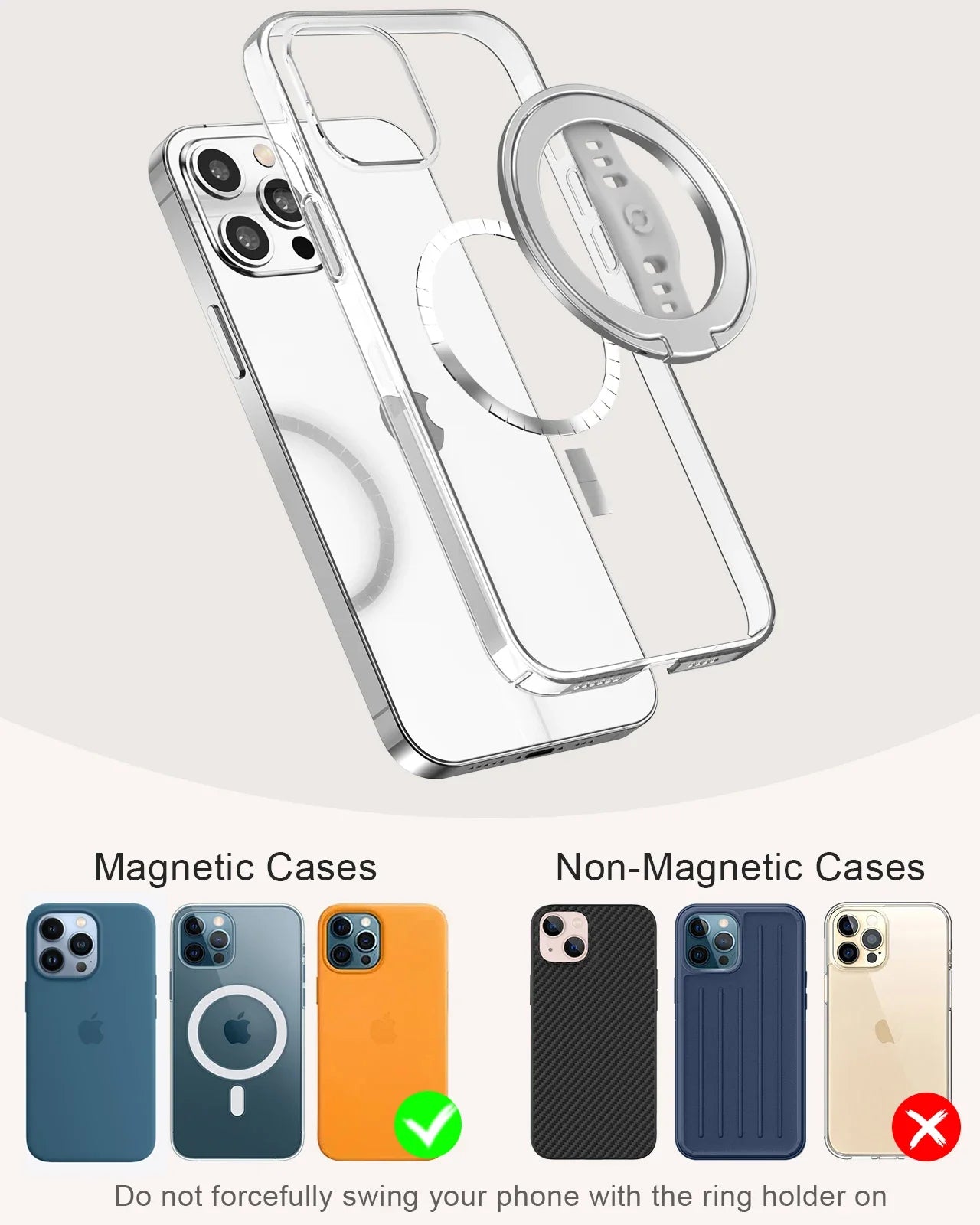 EWA Magnetic Phone Grip and Stand with Silicone Finger Strap