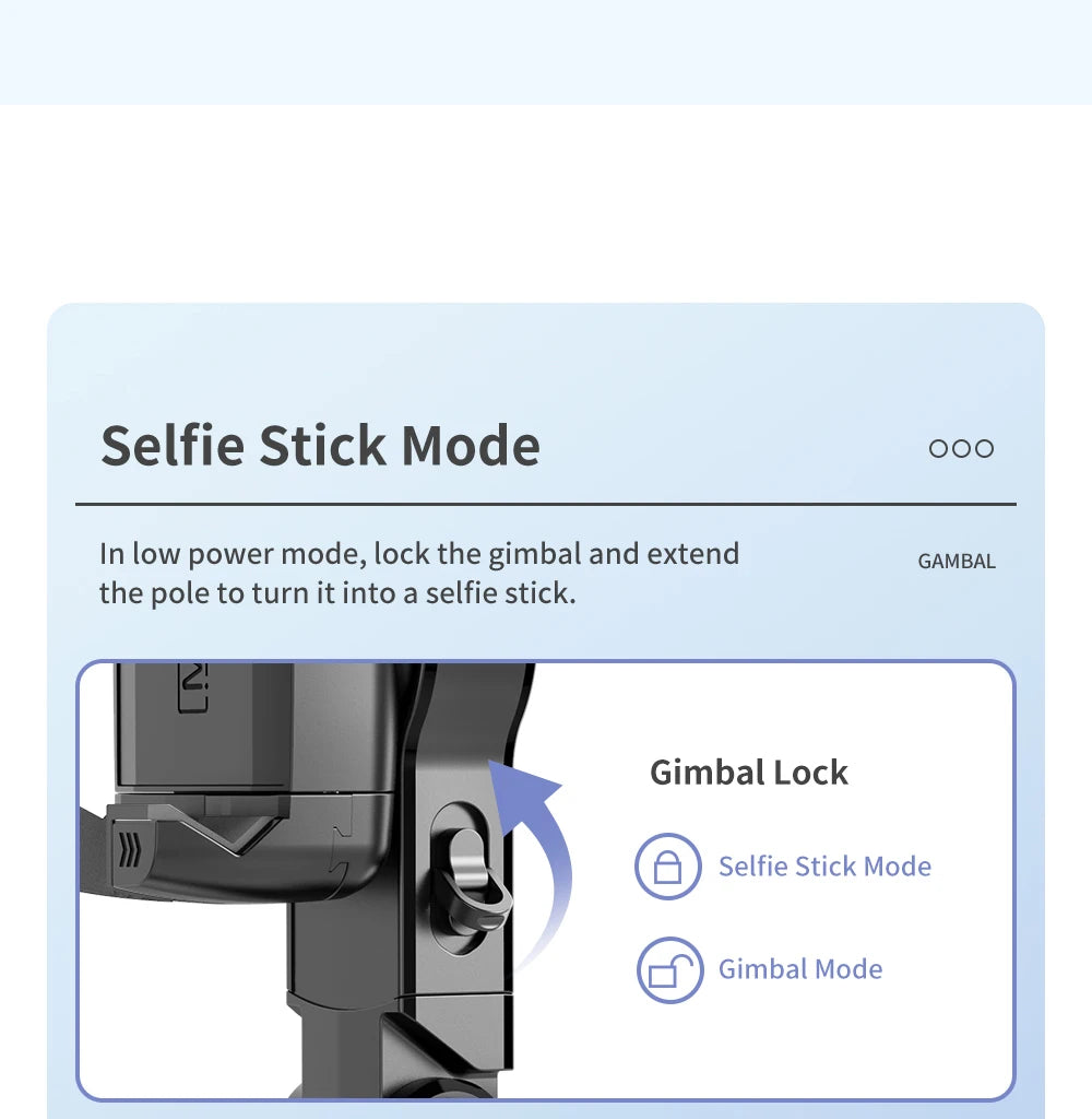 Bluetooth Smartphone Gimbal Stabilizer with Extendable Stick