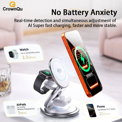 3-in-1 Metal Magnetic Wireless Charger 25W Fast Charging
