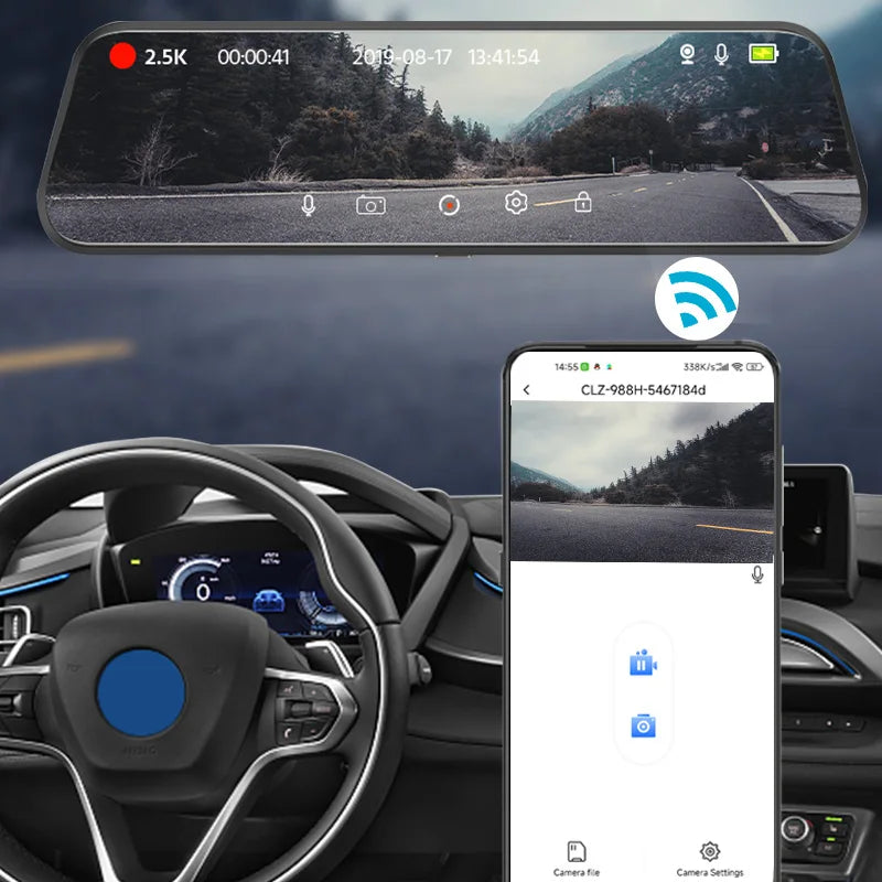 E-ACE 2K Car DVR WIFI GPS Stream Media Mirror Optional