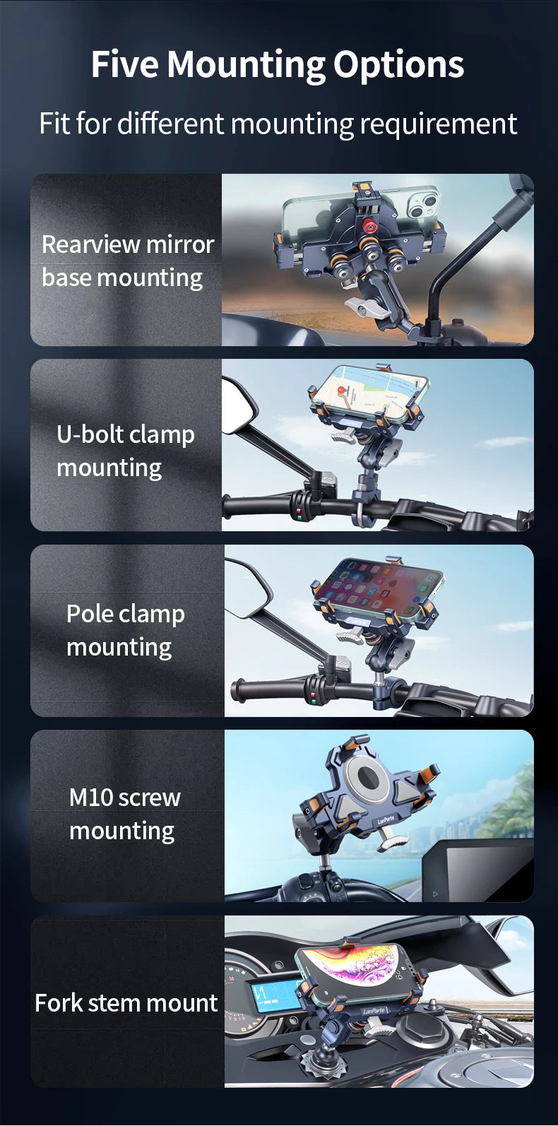 Universal  Motorcycle Phone Holder Alloy Anti-Shake 360° Adjustable