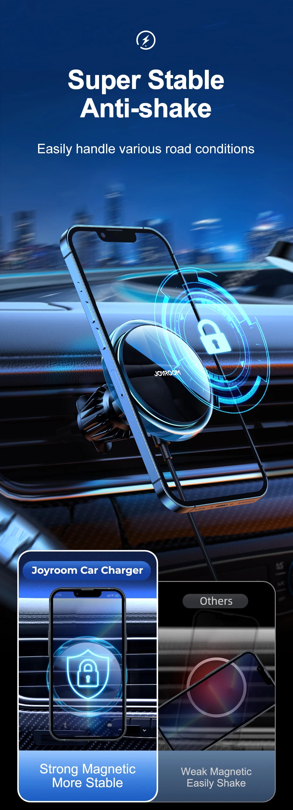 Car Phone Holder Magnetic Wireless Charger With Blue Light