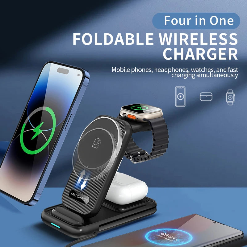 15W 4 in 1 QI2 Magnetic Folding Wireless Charger Fast Charging