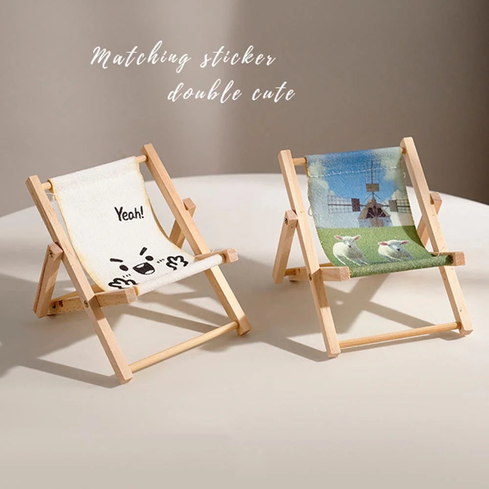 Wood Chair Shape Mobile Phone Stand Beach chair Desktop