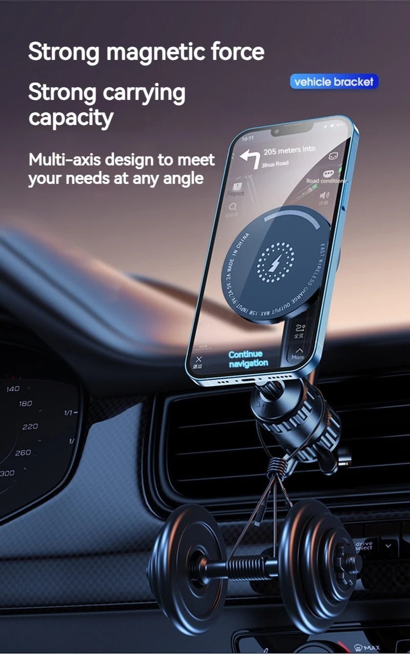 15W Car Magnetic Wireless Charger Holder with Metal Body - Fits Vent