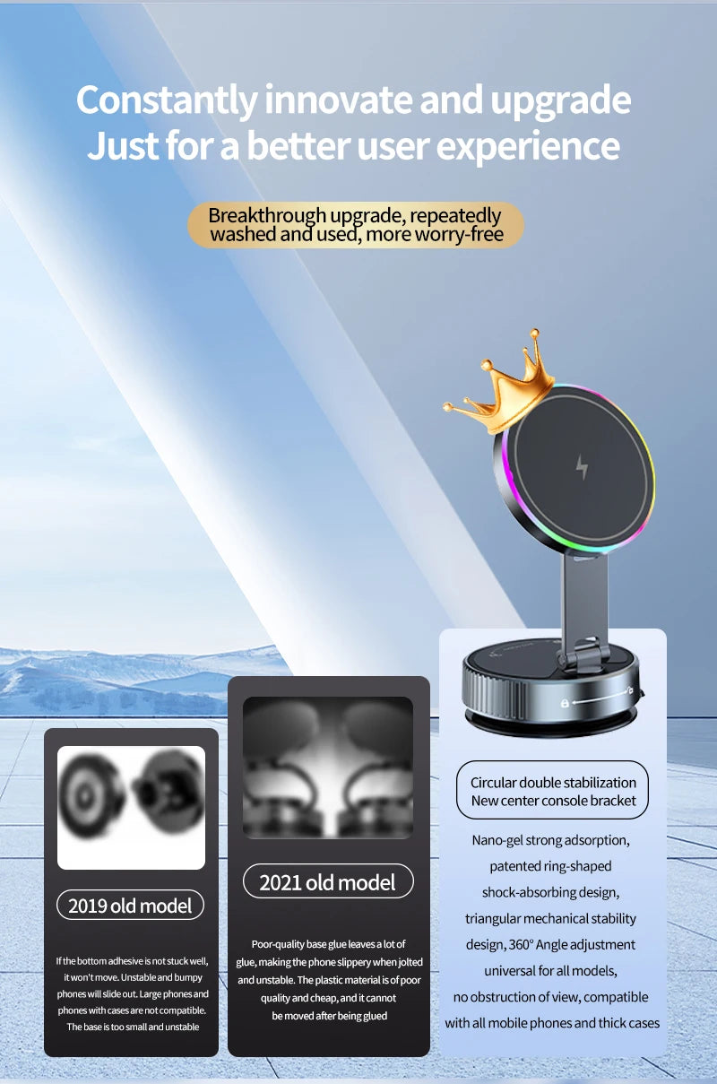 15W Wireless Charger Vacuum Magnetic Car Holder