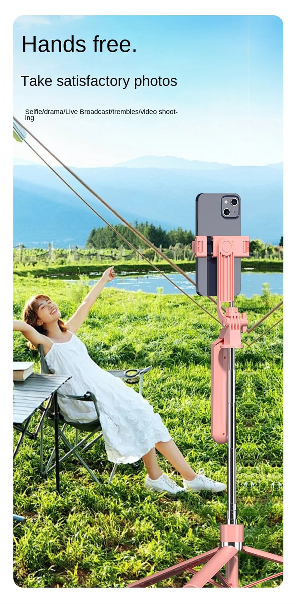 BSLIUFANG Selfie Stick Wireless Tripod Stand with Light