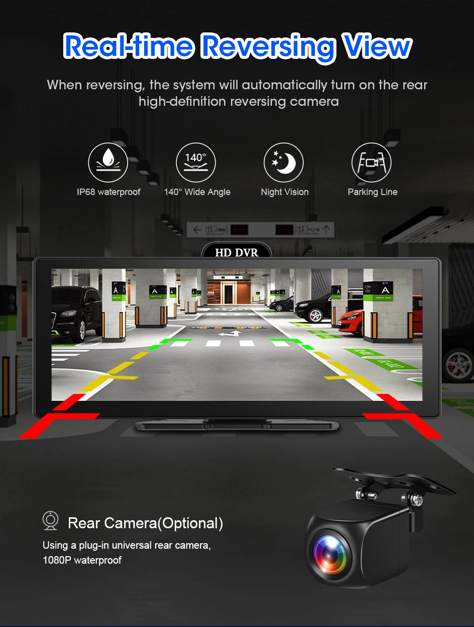 10/11.26 Inch 4K DVR Wireless CarPlay & Android Auto Dash Cam