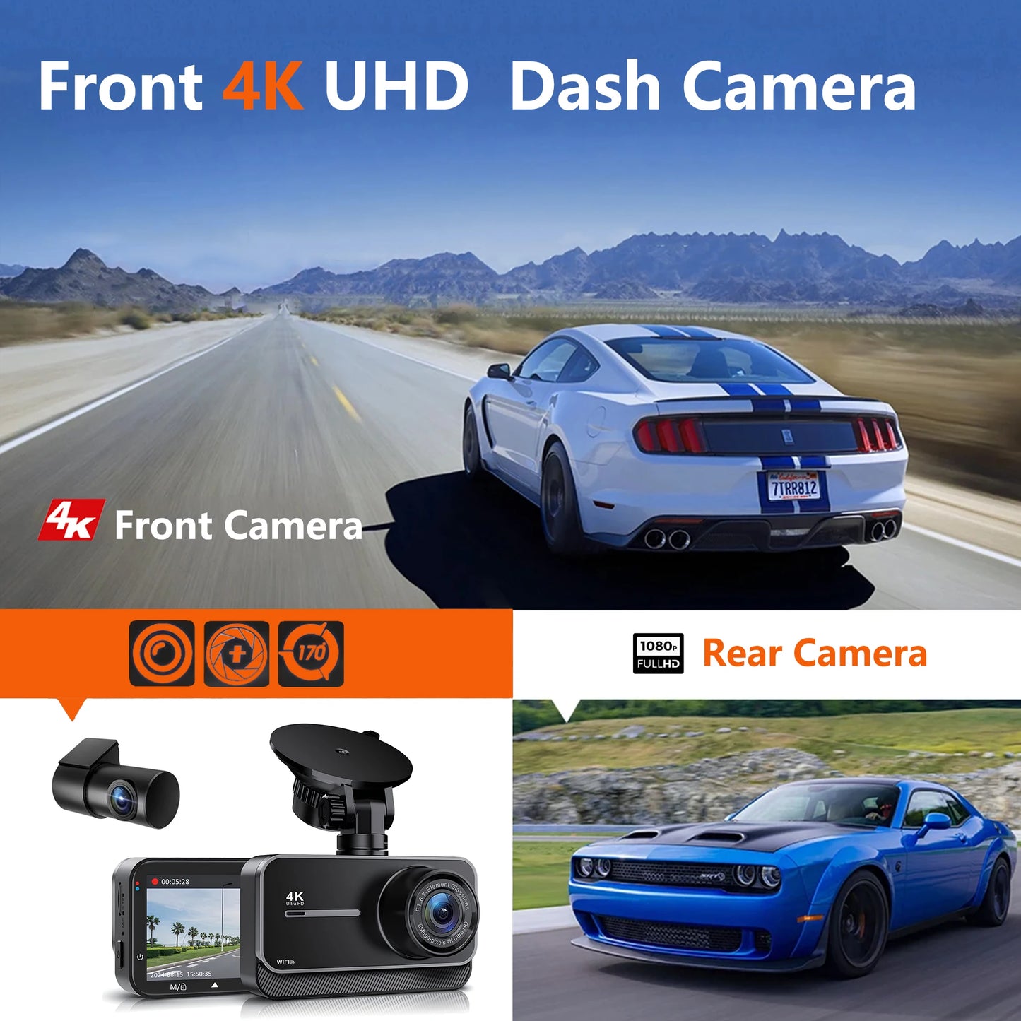 4K Dash Cam for Cars Car Camera Dash Cam WIFI Camera