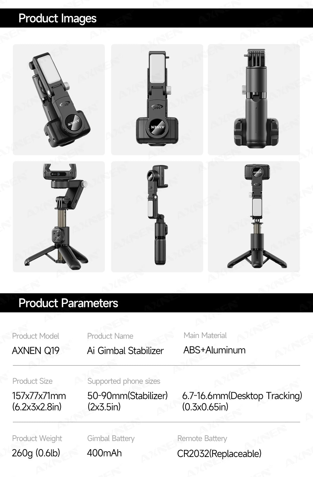 AXNEN AI Desktop Gimbal Tripod Extendable Selfie Stick