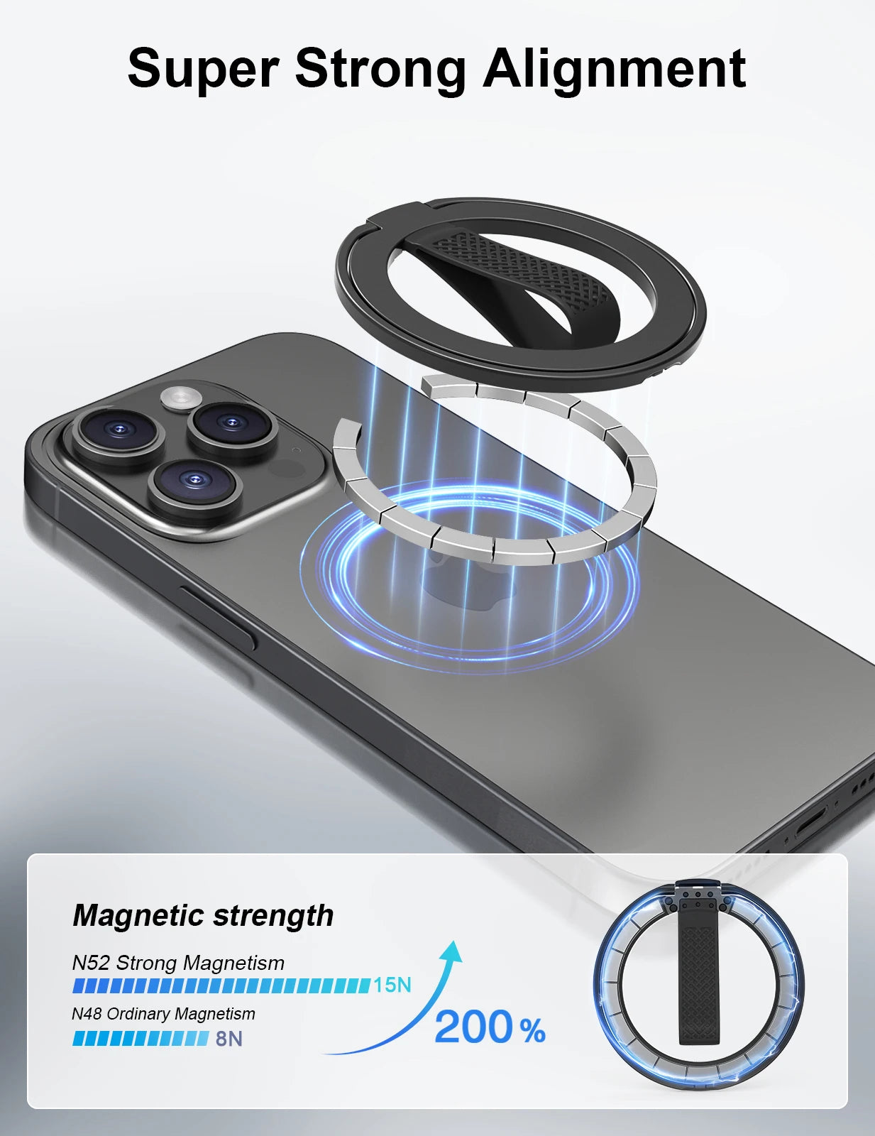 Magnetic Ring Phone Holder with Silicone Cord