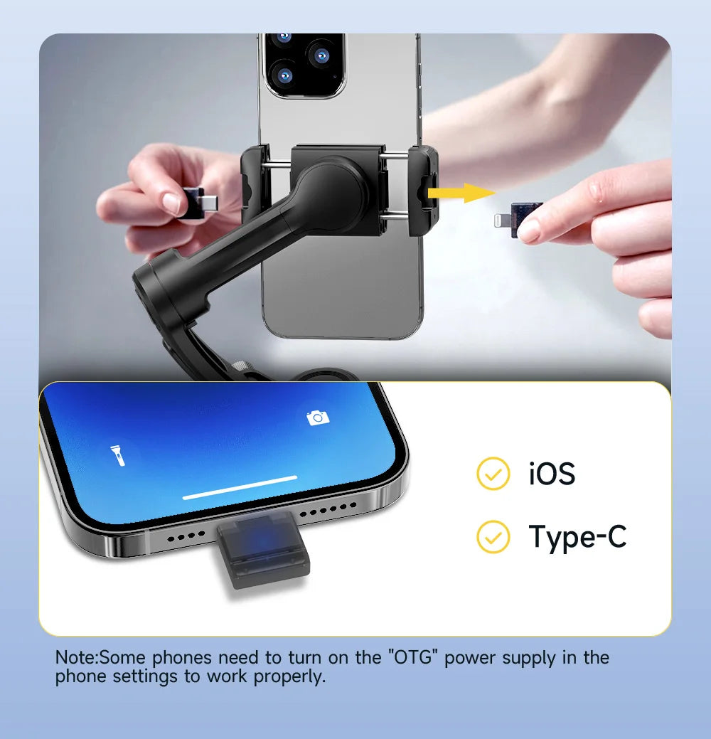 Foldable 3-Axis Phone Gimbal Stabilizer with Telescopic Rod