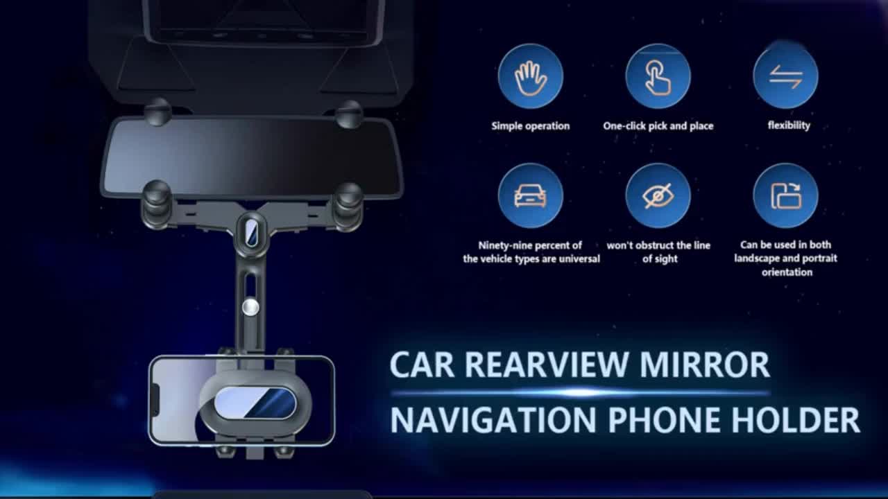 360° Car Rearview Mirror Mobile Phone Holder For Car Rotation