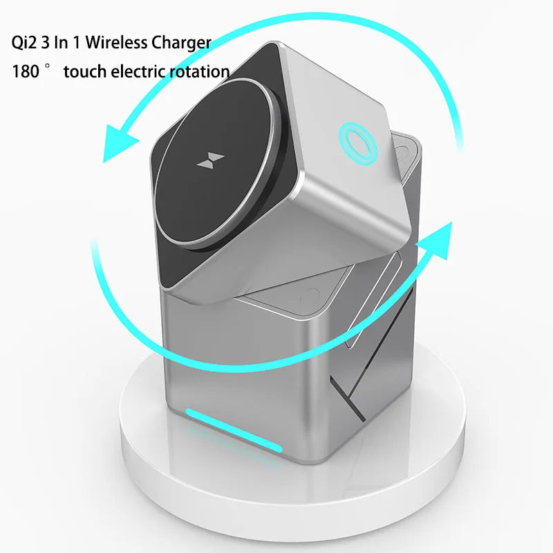 New Qi2 3 in 1 Touch Button Rotating Magnetic Wireless Charger
