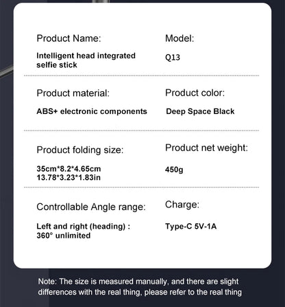 AI Face Tracking Tripod Intelligent Smart Selfie Stick Foldable