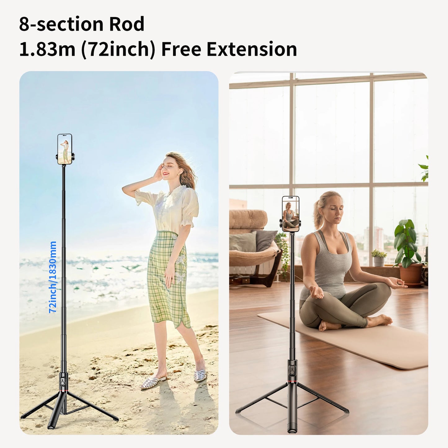 C10 Selfie Stick 72 Inch Aluminum Alloy with Wireless Bluetooth