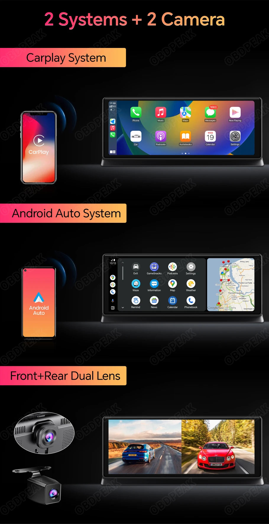 K2 Pro 11.3" Car DVR 4K Camera Wireless Carplay Dash Cam