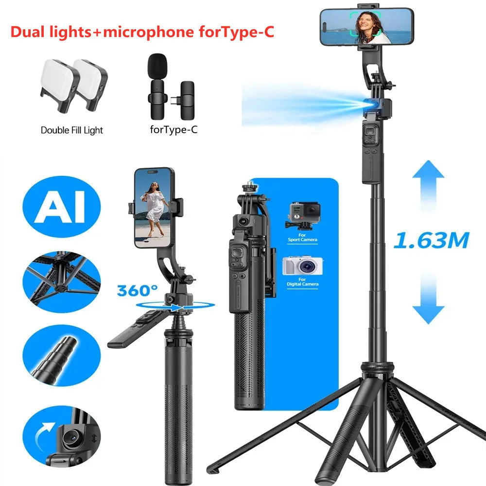 FANGTUOSI 360 Rotation Gimbal Stabilizer ,Selfie Stick Tripod