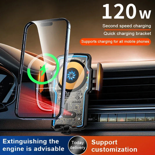 120W Magnetic Charger Car Phone Holder 15W Fast Wireless Charging
