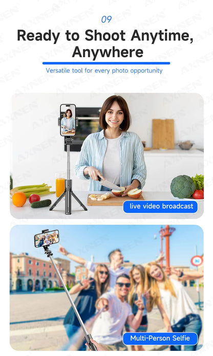 Bluetooth Selfie Stick Tripod Desktop Stand, Phone Holder
