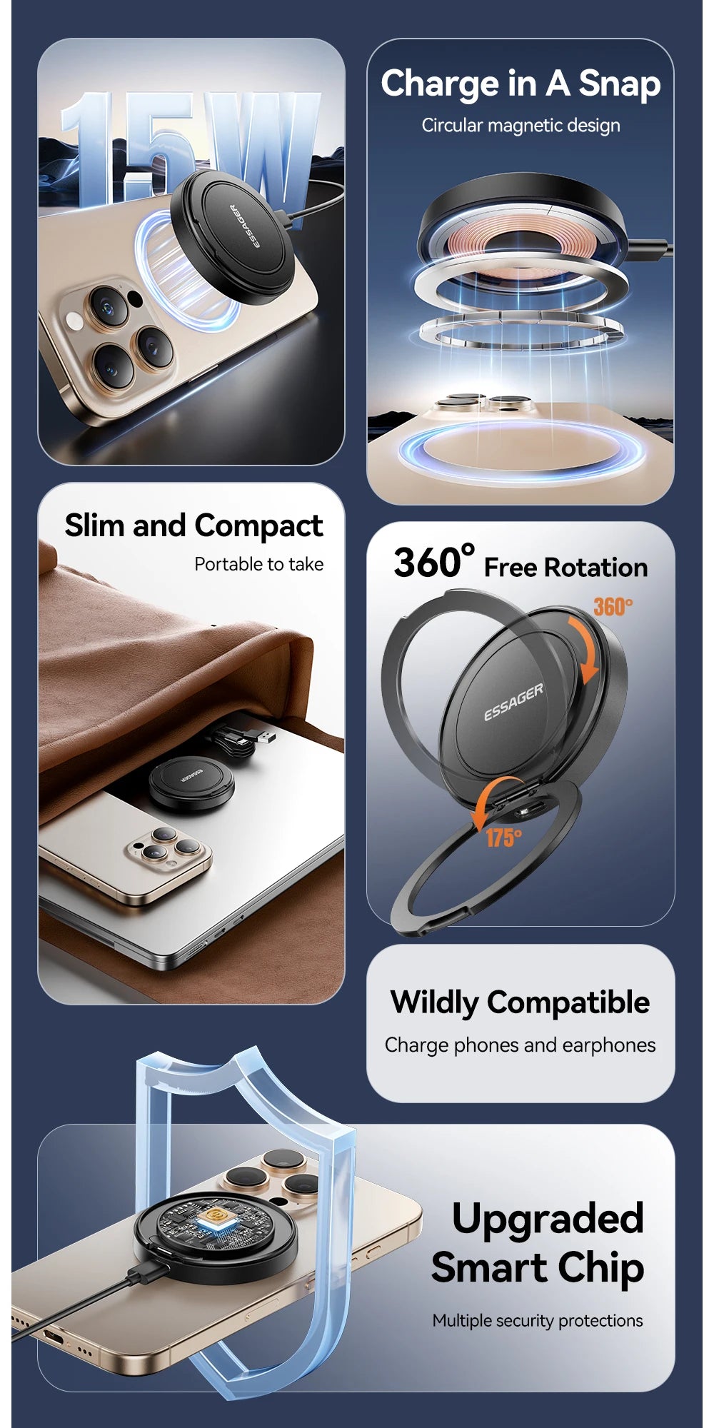 Magnetic 15W Wireless Charger Fast Charging Pad Stand