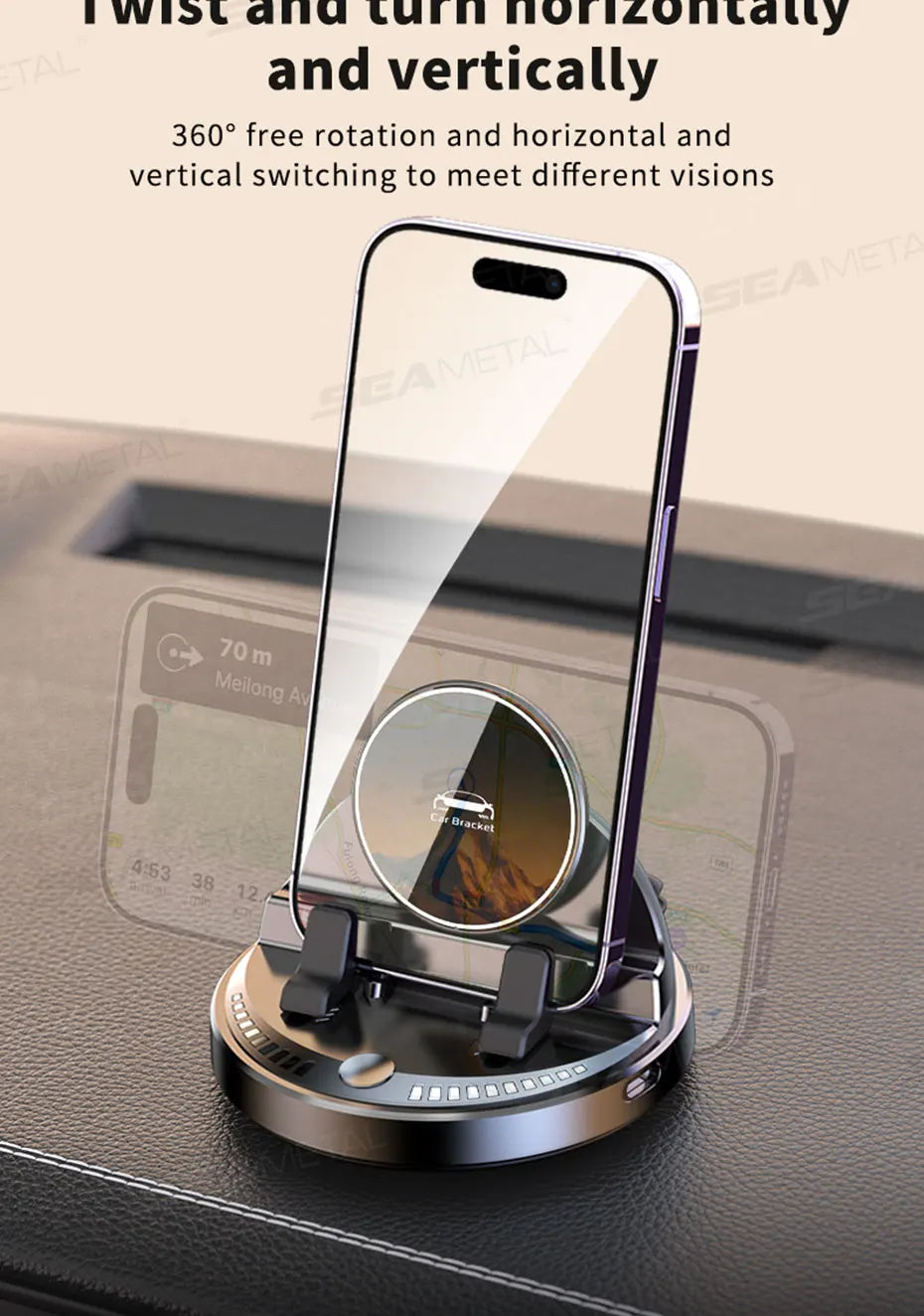 SEAMETAL Car Phone Holder Mount 360° Rotatable Wireless Charger