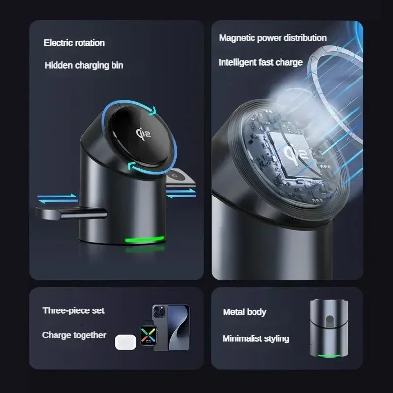 3 In 1 Magnetic Touch Button Wireless Charger For Android iPhone iWatch