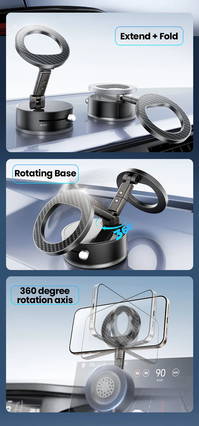 Vacuum Strong Magnetic Suction Foldable Phone Holder