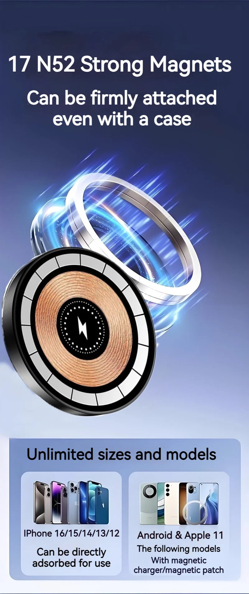 15W Car Magnetic Wireless Charger Holder with Metal Body