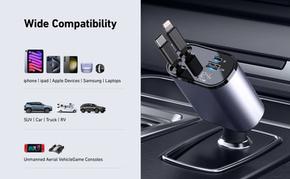 4 IN 1 Retractable Car Charger Mobile Phone USB PD Type C