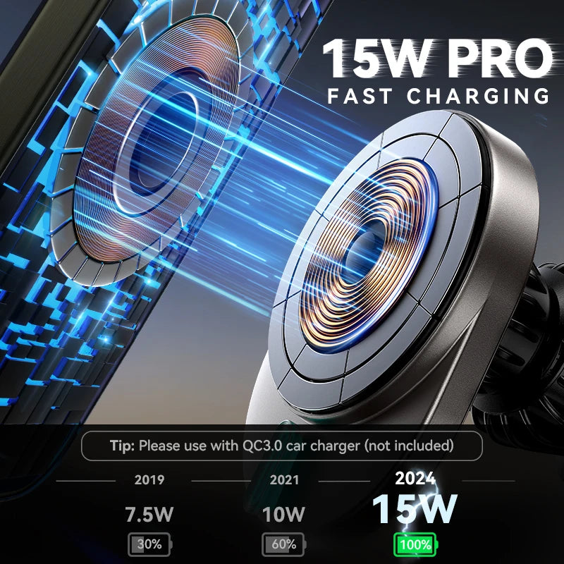 15W Magnetic Phone Holder Mount Charger Fast Wireless Car Charger